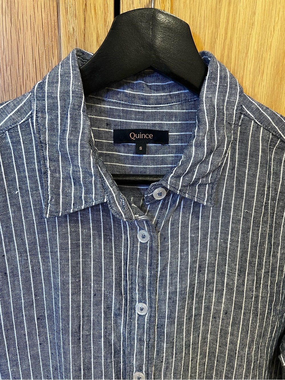 Quince Women’s Linen Long Sleeve Shirt Chambray Blue Stripe Size Small Coastal - Picture 3 of 6